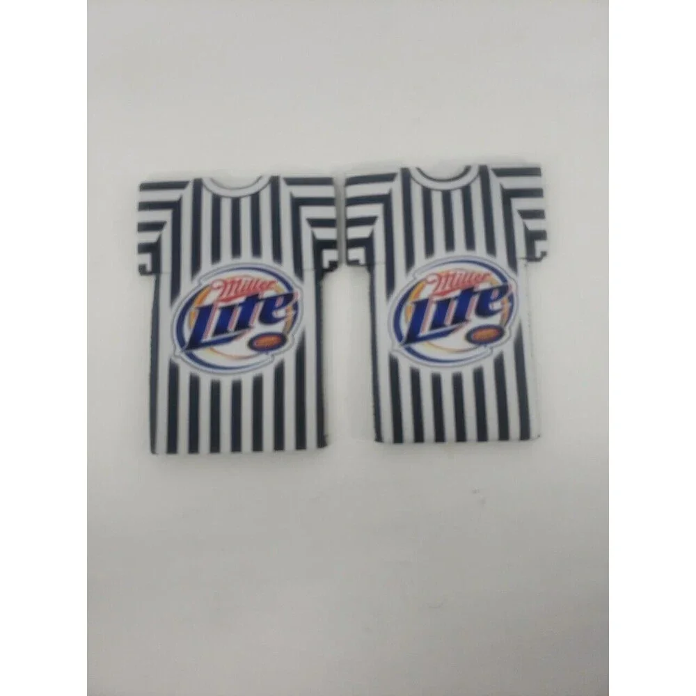 Miller Lite Referee Shirt Beer Bottle Sleeve Koozie NFL Black White Lot of Two